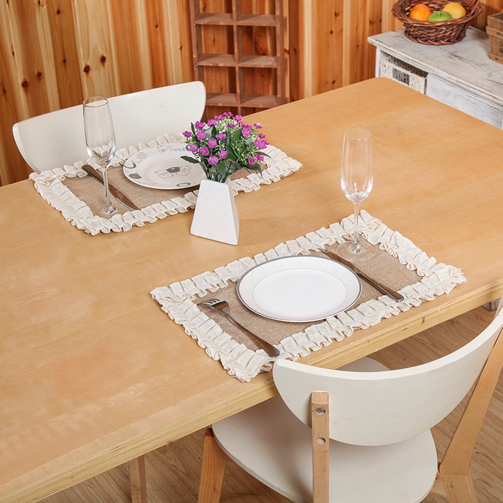 4-Piece Beige Burlap Placemats Set - 12