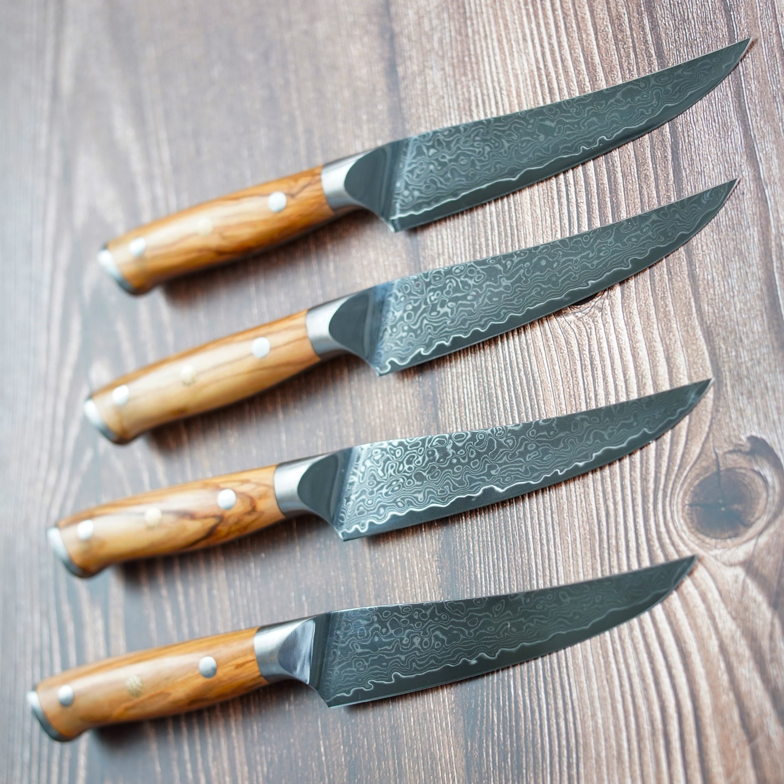 Premium Steak Knife Set of 4 with Olive Wood Handle - Sharp Stainless Steel Blades for Perfect Cuts - Ideal for Dining, Gifts & Kitchen Essentials