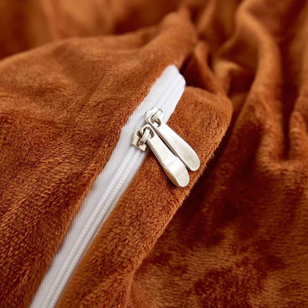 CLOTHKNOW Terracotta Velvet King Size Duvet Cover Set - 3 Piece Fluffy Bedding Set in Rust & Caramel Orange - Soft Comforter Cover for Men & Women - Perfect for Cozy Bedrooms, Guest Rooms & Winter Nights