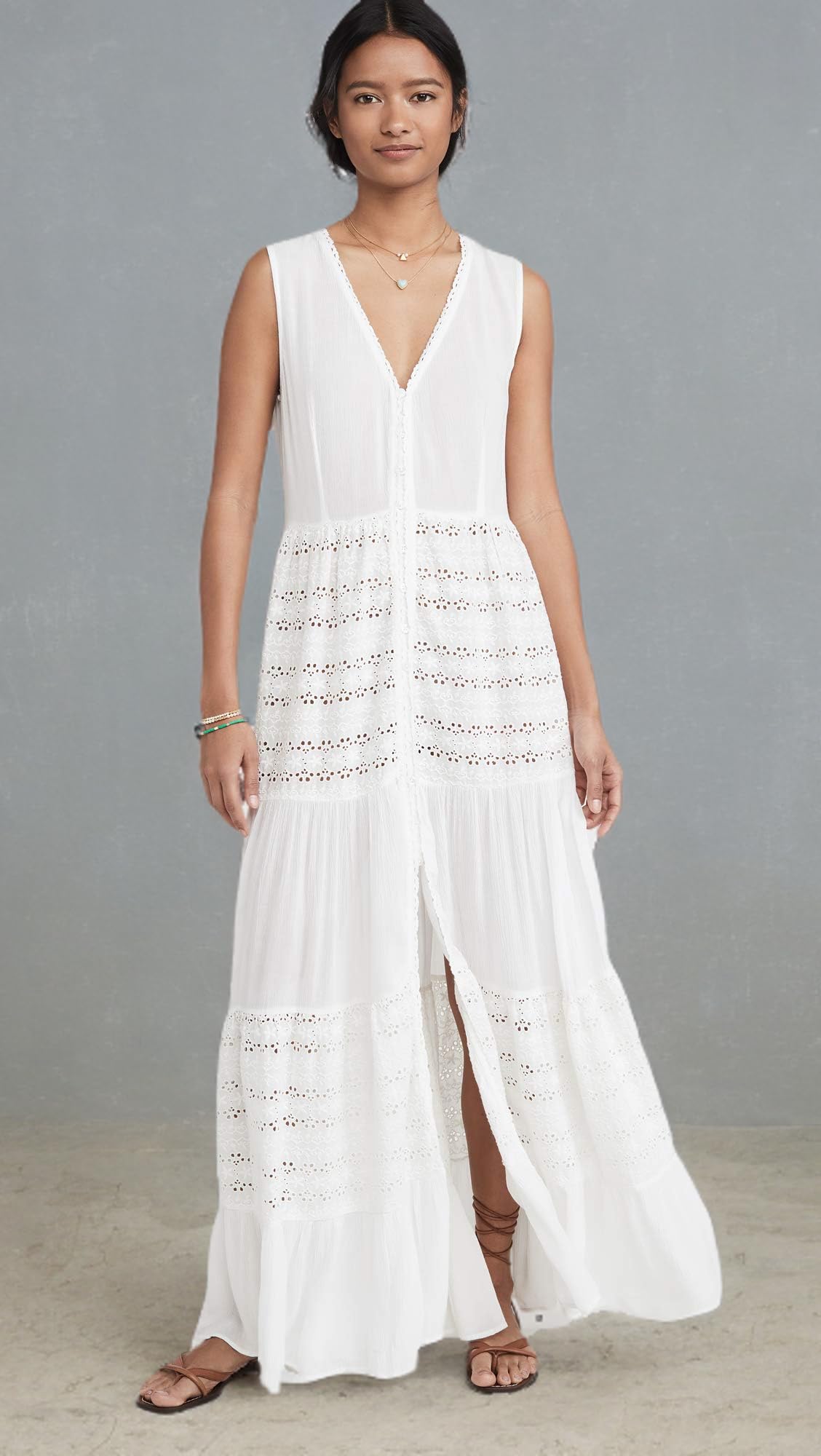 Women's Floral Eyelet Maxi Dress - Summer Boho Beach Dress for Vacation, Wedding & Casual Wear