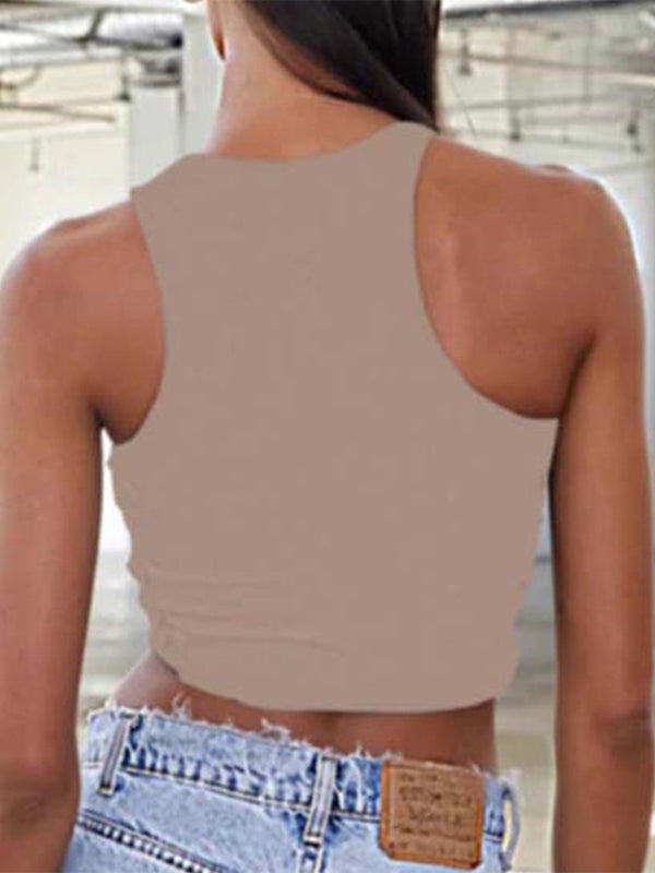 ZASUWA Women's Sexy Round Neck Asymmetrical Design Tank Tops - Perfect for Summer Outfits, Beachwear, and Casual Fashion