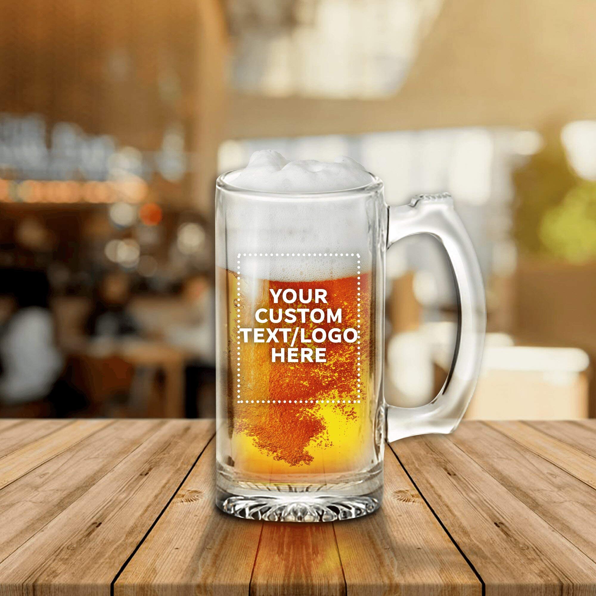 12-Piece Libbey Beer Mugs Set - 12 oz Clear Glass Drinking Cups with Custom Text/Logo - Perfect for Groomsmen Gifts, Bachelor Parties & Home Bar Decor