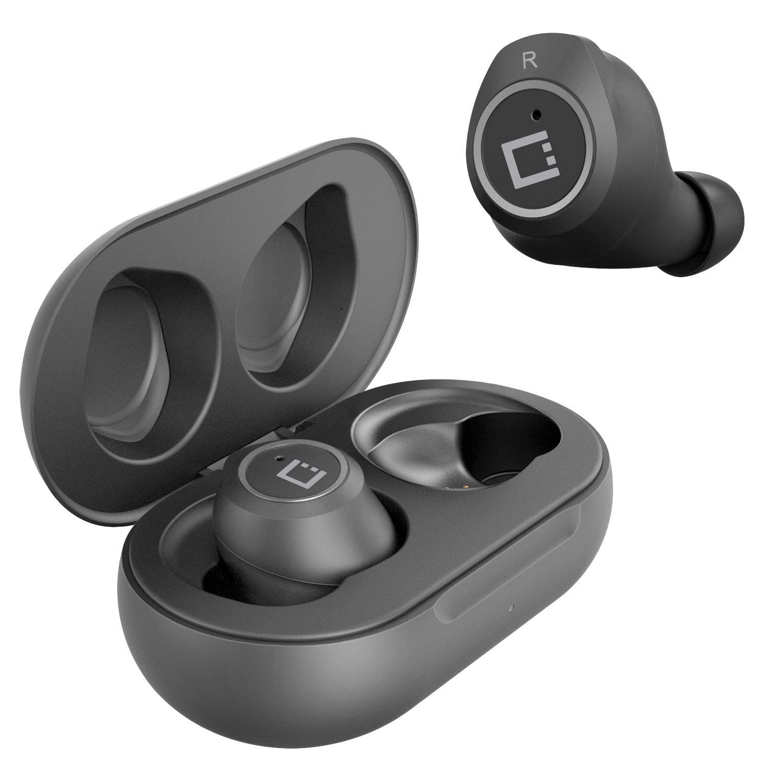 Wireless V5.0 Bluetooth Earbuds with Charging Case - Compatible with BLU Studio 5.0 C HD & Smartphones - Noise Cancelling In-Ear Headphones (Black) for Gym, Running & Travel
