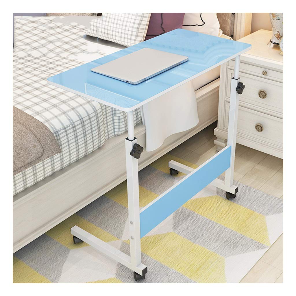 Adjustable Overbed Table with Wheels - Mobile Laptop Stand for Hospital, Home & Office Use - Rolling Cart for Bedside, Sofa & Dining - Blue (80x40cm) - Perfect for Patients, Students & Remote Workers