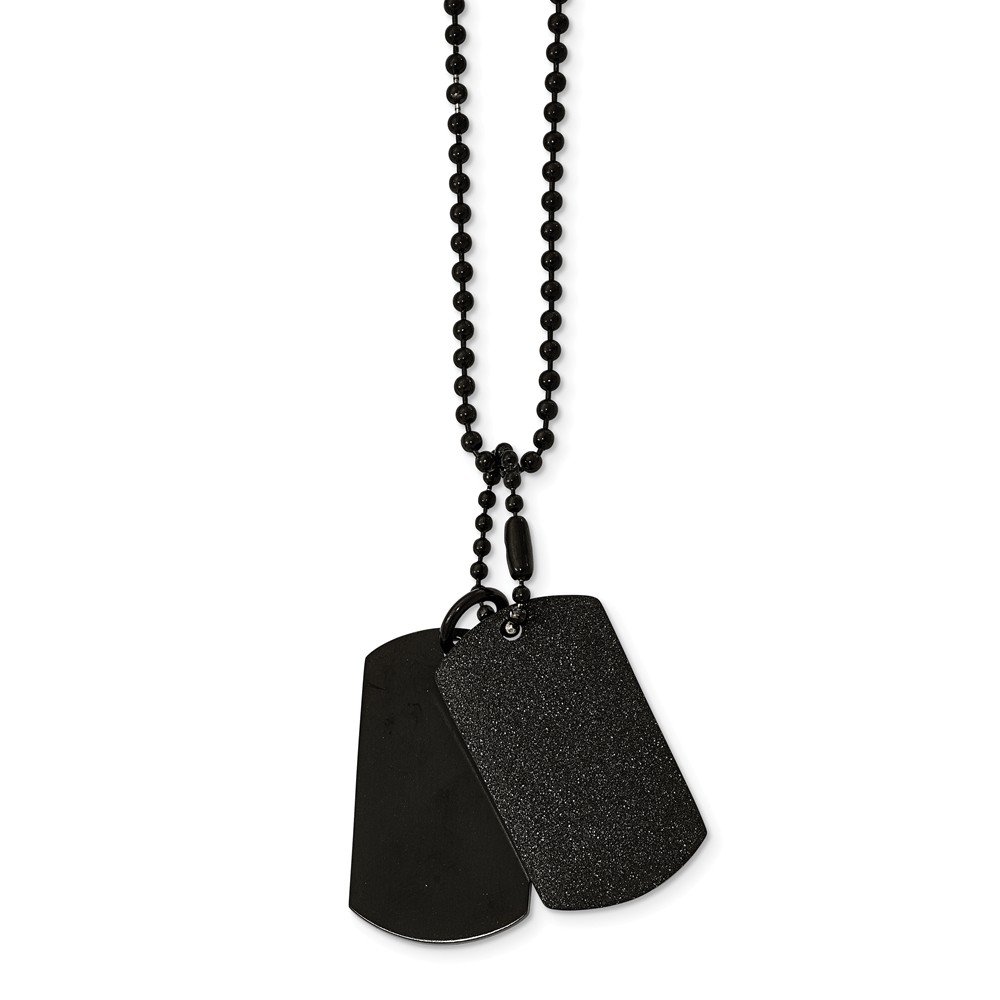 Stainless Steel Men's Brushed Black IP Dog Tag Necklace - Laser Cut Double Pendant Charm Chain 20 Inch for Military Style, Fashion Accessory & Everyday Wear