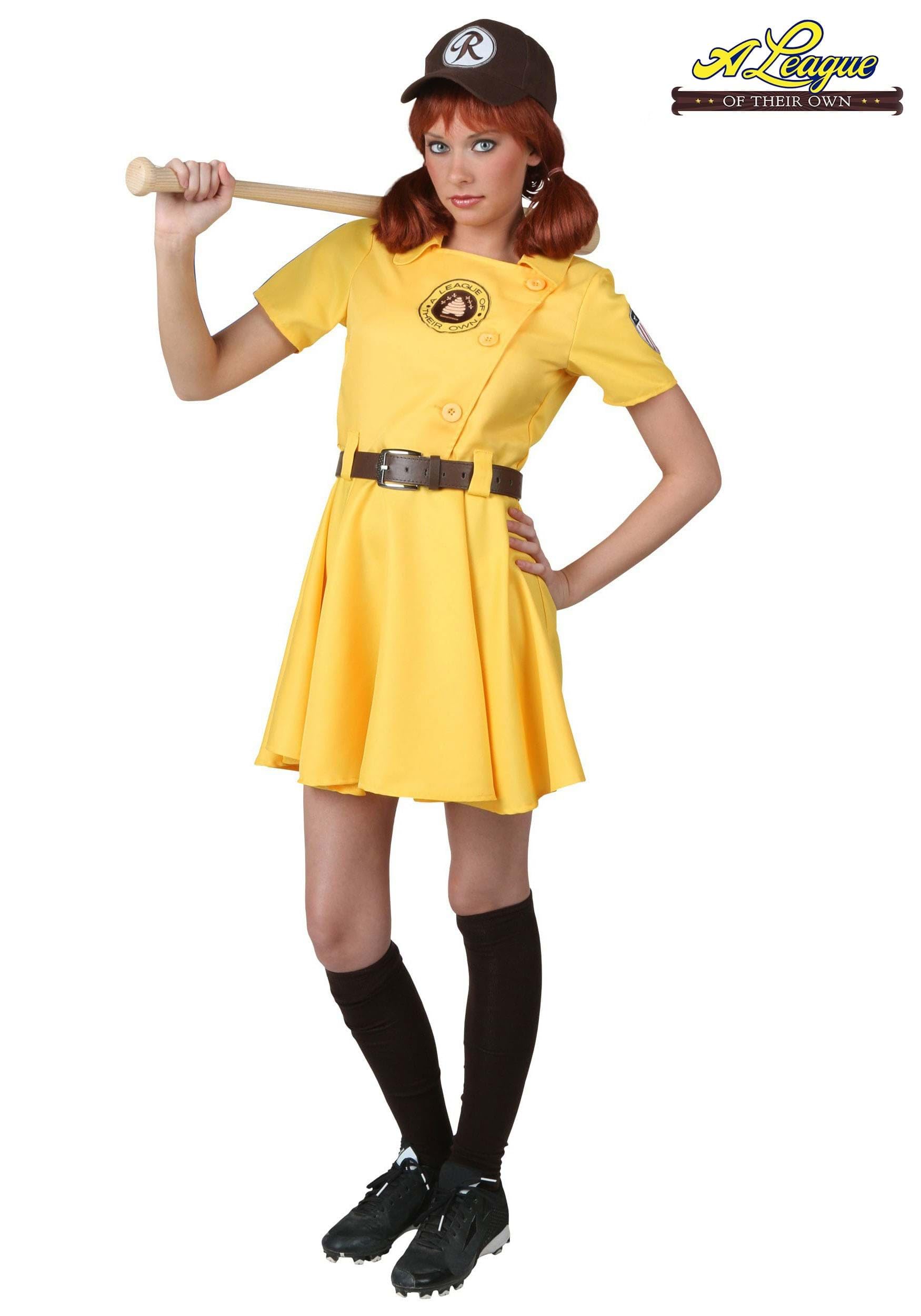 Vintage A League of Their Own Baseball Uniform Dress - Retro Women's Twill Costume with Embroidered Patches & Adjustable Belt | 1940s Inspired Outfit for Halloween, Cosplay & Themed Parties