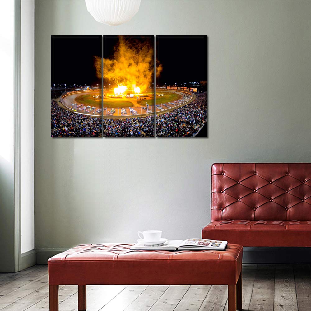 TUMOVO Super Dirtcar Series Racing Canvas Wall Art - 3 Panel Framed Stadium Night Landscape Painting (60