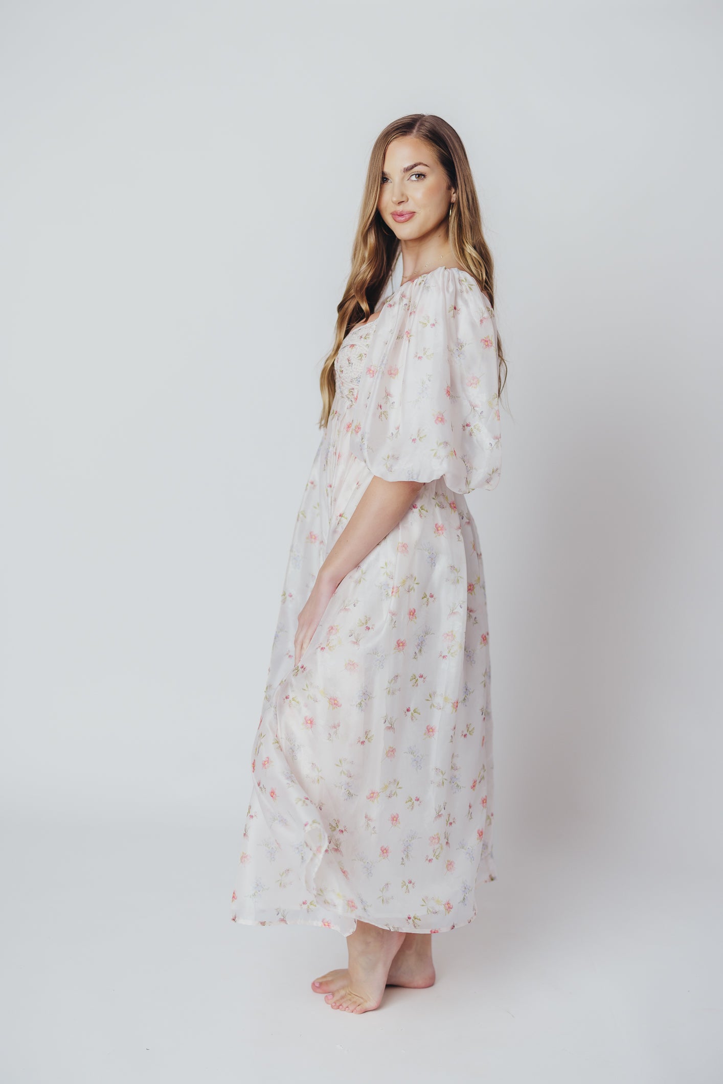 Harlow Maxi Dress - Tiny Pink Floral Print, Bump Friendly Maternity Dress, Inclusive Sizing S-3XL | Perfect for Summer Weddings, Beach Vacations & Casual Outings