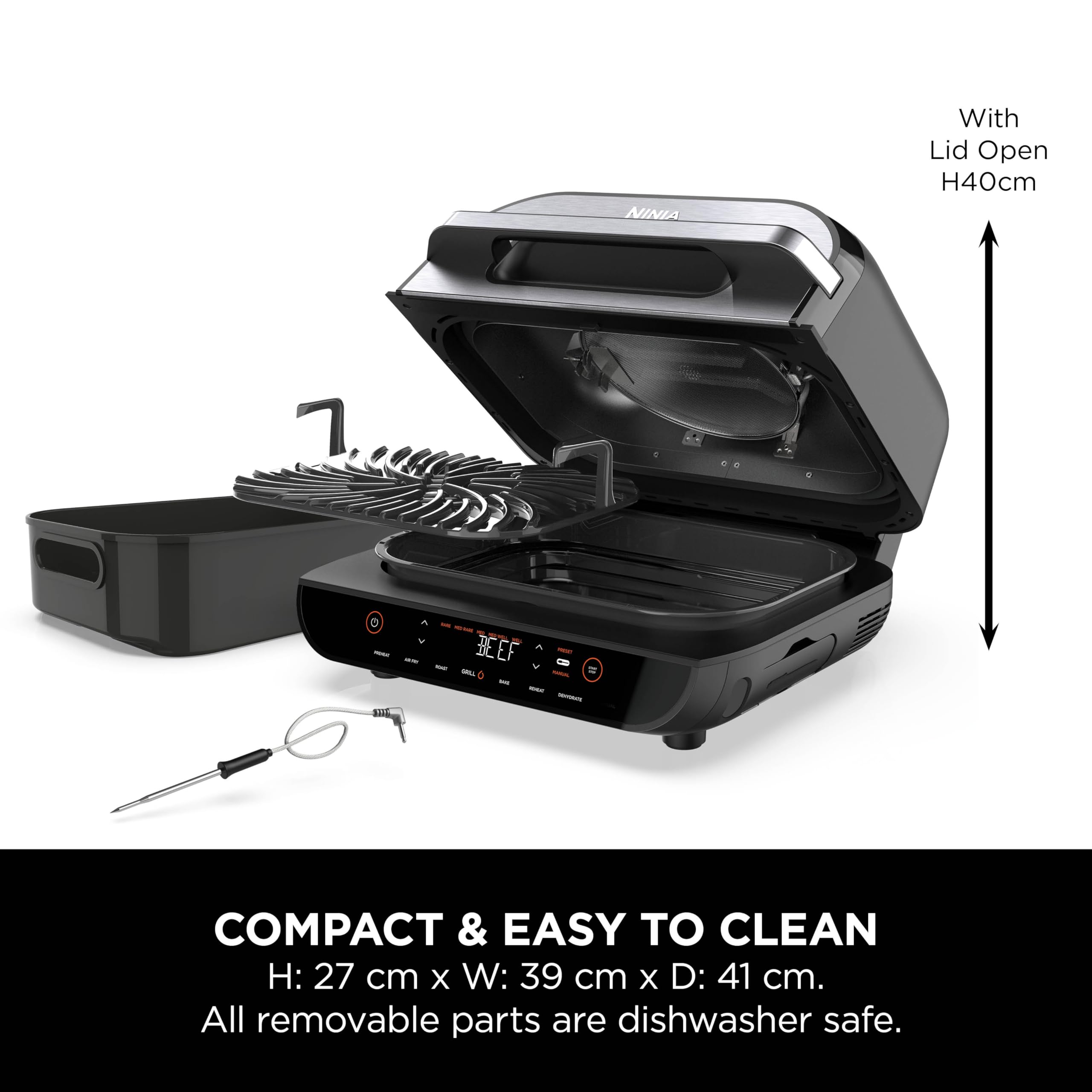 Ninja Foodi Max AG551UK Health Grill & Air Fryer - Grey | 5-in-1 Multi-Cooker for Grilling, Air Frying, Roasting, Baking & Dehydrating | Perfect for Healthy Meals, Family Dinners & Meal Prep