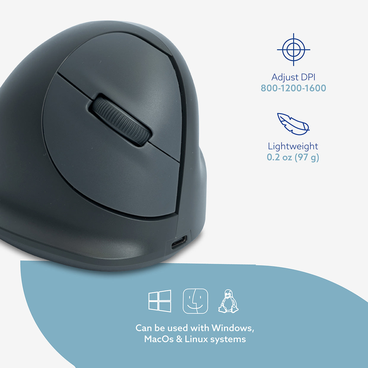 Ergonomic R Go HE Basic Vertical Mouse - Wireless USB Optical Mouse for Comfort & Pain Relief - Perfect for Office, Gaming, and Long Computer Use