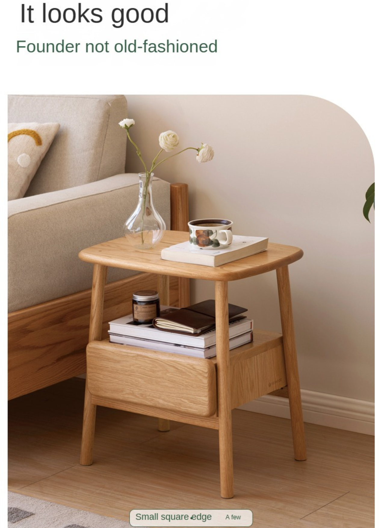Solid Oak Wood Nightstand with Drawer - Modern Bedside Table for Small Spaces - Perfect for Bedrooms, Living Rooms, and Dorm Rooms