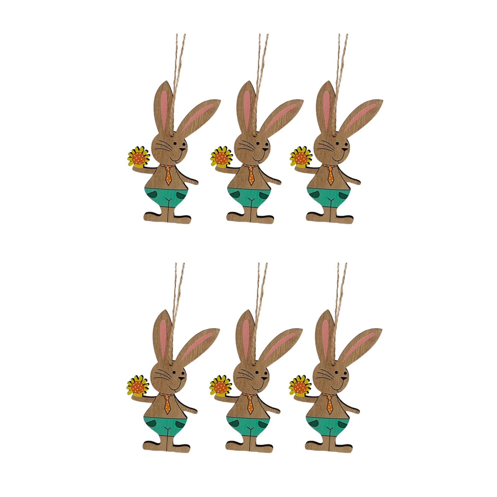 6 Pack Easter Wooden Hanging Ornaments - Painted Bunny Cutouts with Lanyard for Easter Party Decor, Home & Tree Decoration | Cute Rabbit Pendants for Easter Celebrations, Gift Baskets & Spring Festivities