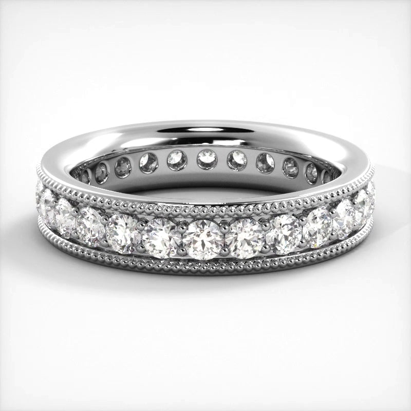 1.73 Carat Round Diamond Milgrain Accent Wedding Band - Elegant Bridal Ring for Engagement, Anniversary & Special Occasions