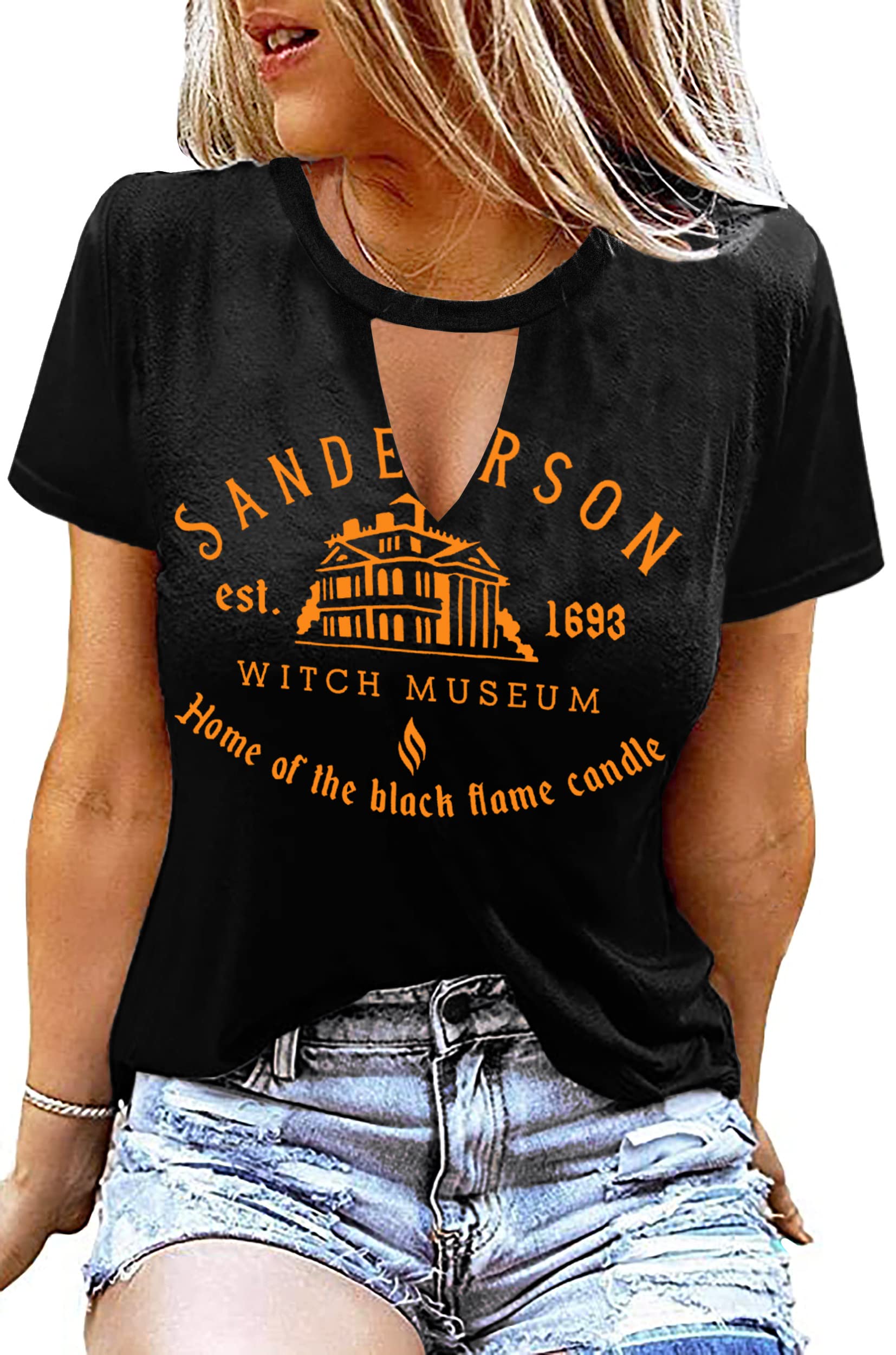 MAIHUN Halloween T-Shirt for Women - Hocus Pocus Sanderson Sisters Horror Movie Tee | Scary Squad Graphic Top for Halloween Parties, Costume Events & Horror Movie Nights