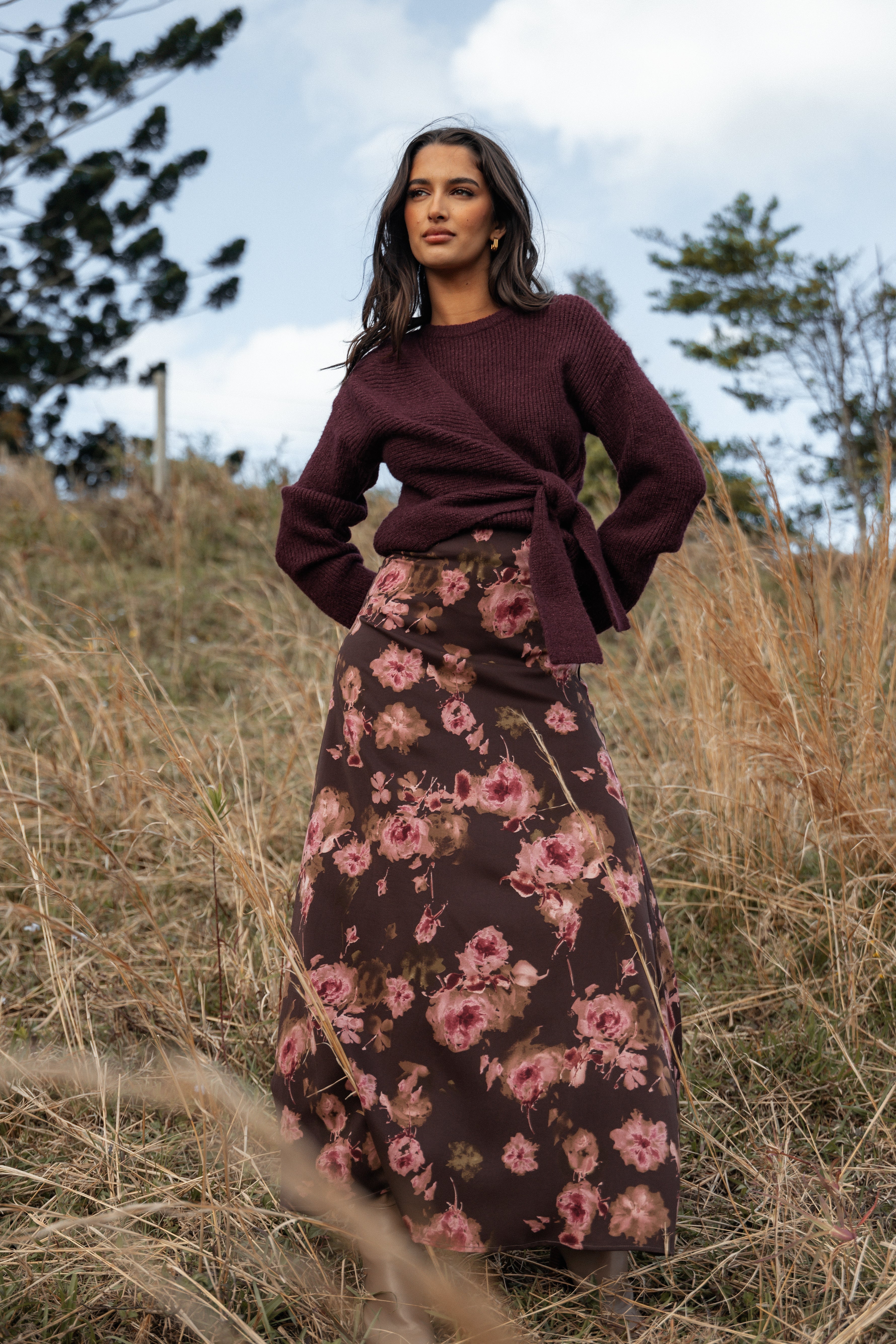 Ettie Wrap Side Tie Knit Sweater for Women - Soft Burgundy Long Sleeve Cardigan - Perfect for Fall, Winter & Cozy Home Wear