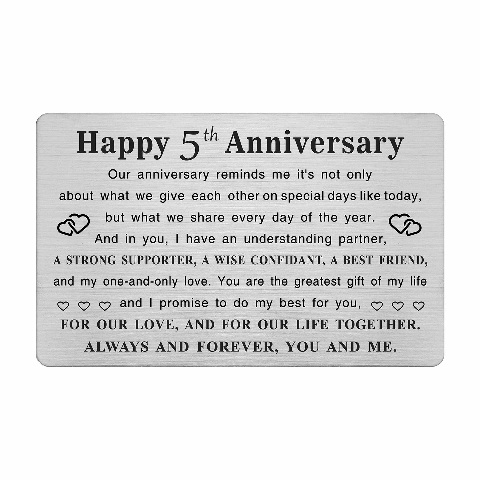 TGCNQ Metal Engraved 5 Year Anniversary Card - Elegant 5th Anniversary Gift for Husband, Wife, Couples - Romantic Wedding Anniversary Keepsake - Perfect for Home Decor, Gift Giving & Special Occasions