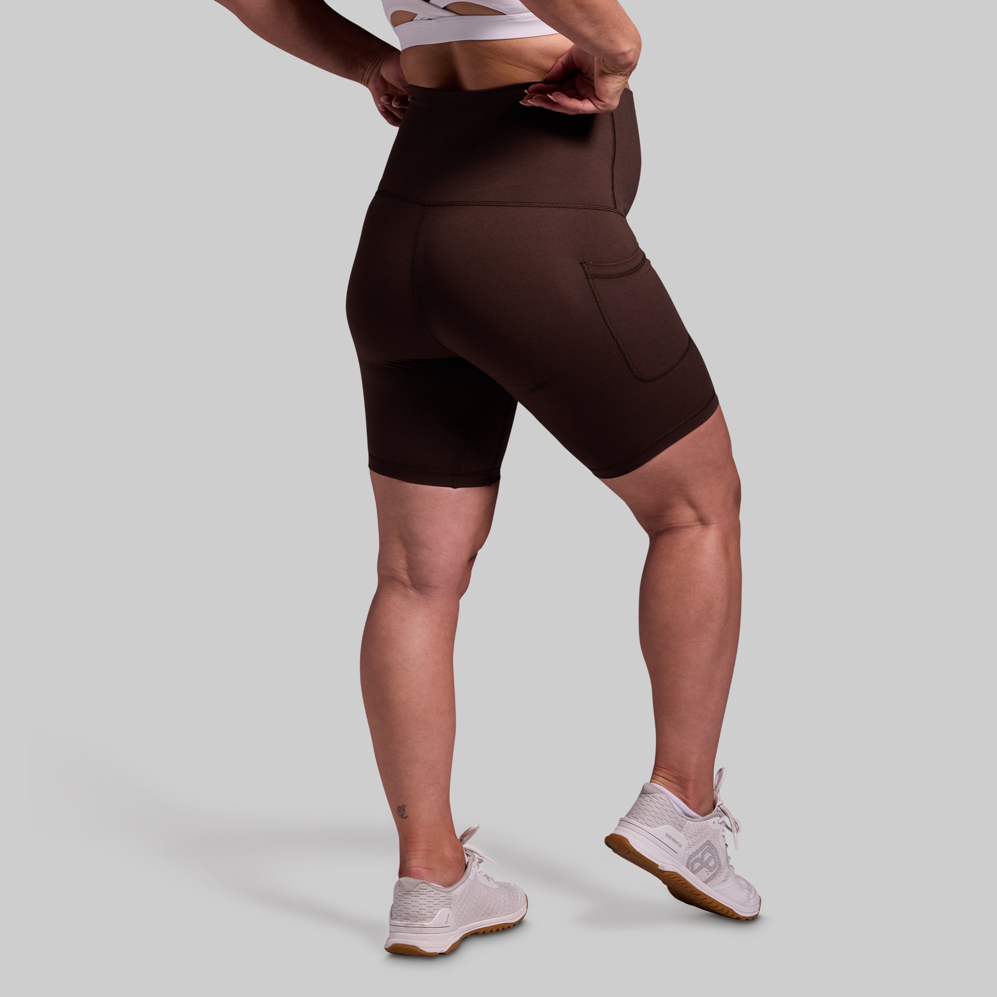 Maternity Biker Shorts for Women - Dark Brown High Waist Pregnancy Workout Shorts | Perfect for Yoga, Gym & Everyday Comfort