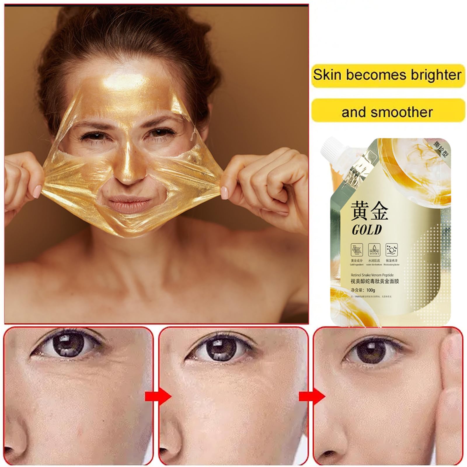 24K Gold Peel Off Face Mask with Retinol & Snake Venom - Anti-Aging, Deep Moisturizing Treatment for Glowing Skin (5 Pack) - Perfect for Spa Nights & Skincare Routines