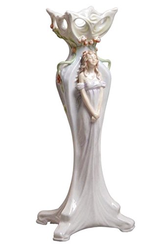 13.5 Inch Tall Porcelain Vase with Bas-Relief Maiden & Peonies Design - Elegant Home Decor for Living Room, Dining Table, or Wedding Centerpiece