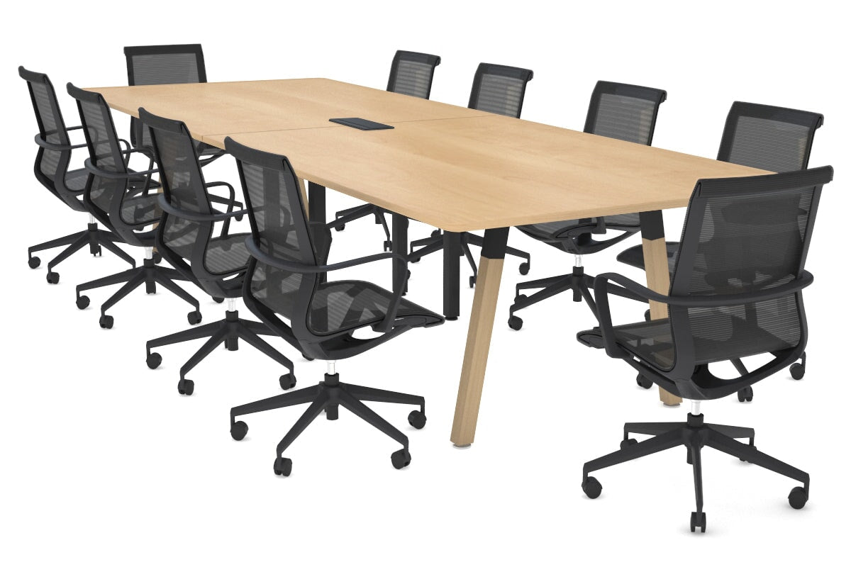 Modern Boardroom Table with Quadro A Wood Legs & Rounded Corners - 3200L x 1100W Conference Table for Office Meetings & Executive Workspaces