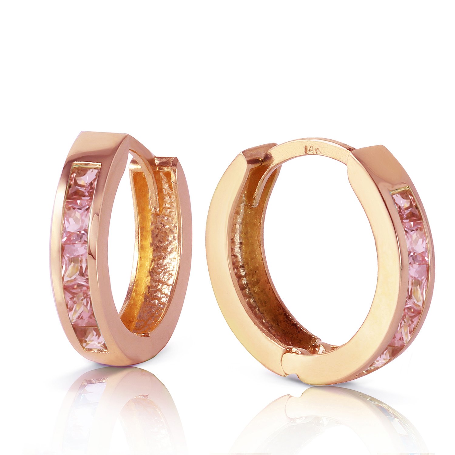 1.3 CTW 14k Solid Rose Gold Hoop Huggie Earrings with Pink Sapphire - Perfect for Everyday Wear, Date Nights & Special Occasions