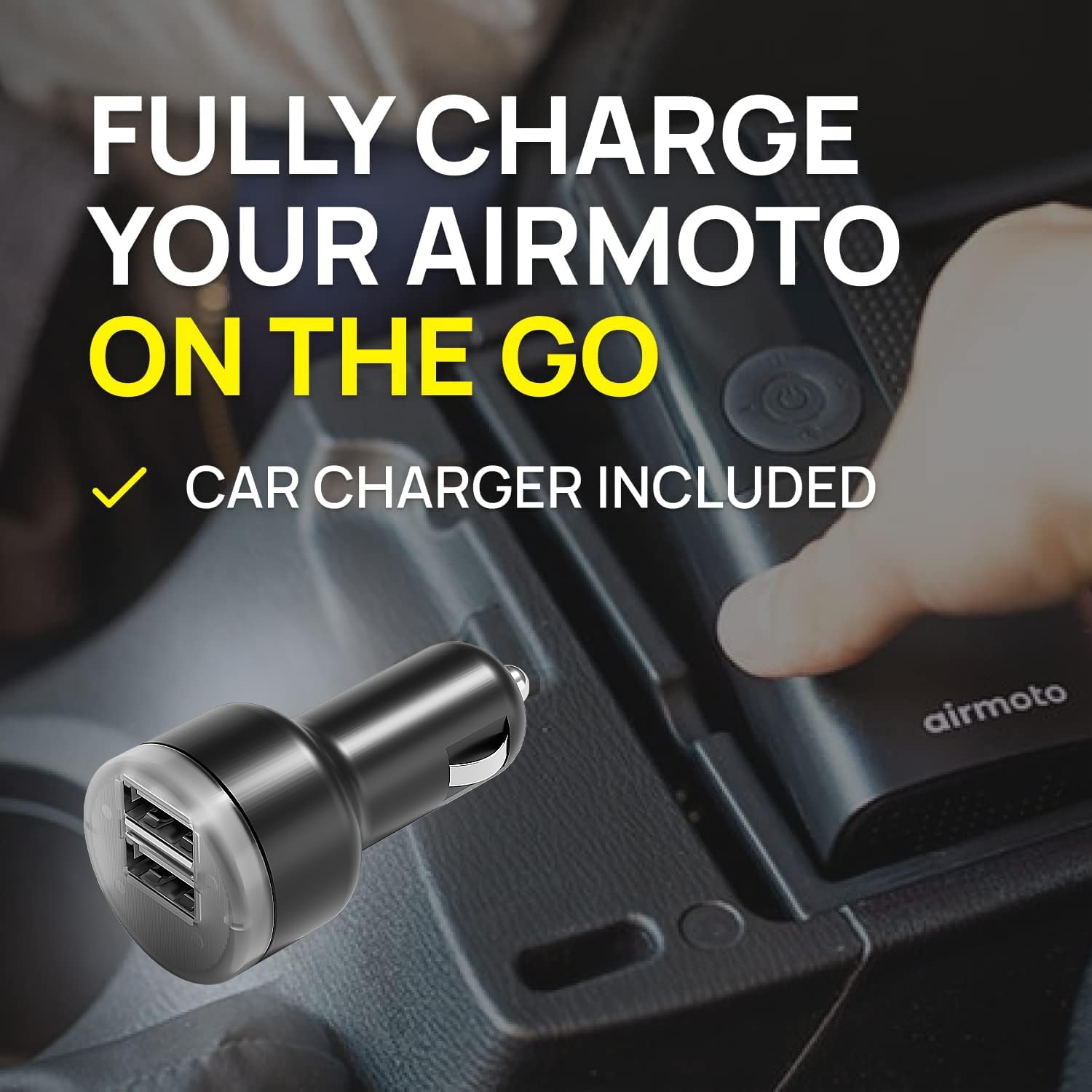 Airmoto Portable Tire Inflator - 12V Car & Home Air Compressor with Fast Charging & 3ft Lightning Cable - Perfect for Road Trips, Emergency Flat Tires & Home Vehicle Maintenance