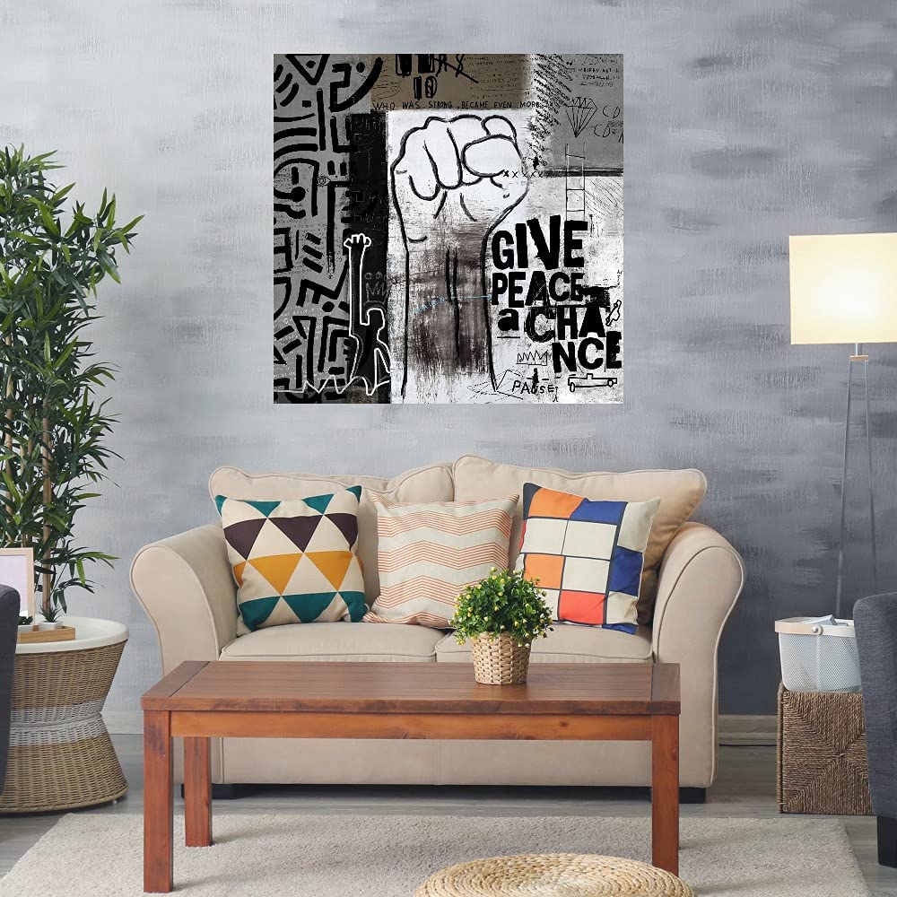 Give Peace a Chance Canvas Wall Art - 22x22 Inch Ready to Hang Painting by Nikki Chu - Modern Home Decor for Living Room, Bedroom, Office & More - Perfect for Gifts & Interior Design