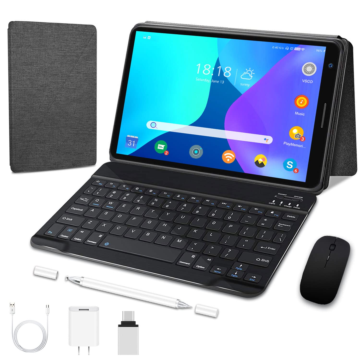 2 in 1 Android Tablet 8 inch with Keyboard - Android 10.0, 3GB RAM 32GB Storage, Quad Core Processor, 1280x800 IPS Display, Dual Camera, Wi-Fi, Bluetooth - Perfect for Work, Study & Entertainment (Black)