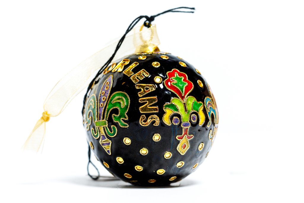 Fleur de Lis Polka Dots Black Cloisonné Ornament - Elegant Home Decor for Wall, Christmas Tree & Gift Giving