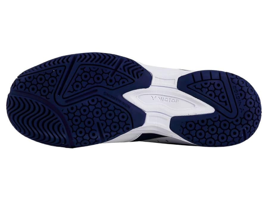 Victor A102 AB Unisex Badminton Shoes - Lightweight & Breathable Court Shoes for Men & Women (Bright White/Blue Print) - Perfect for Indoor Badminton, Tennis & Squash Games