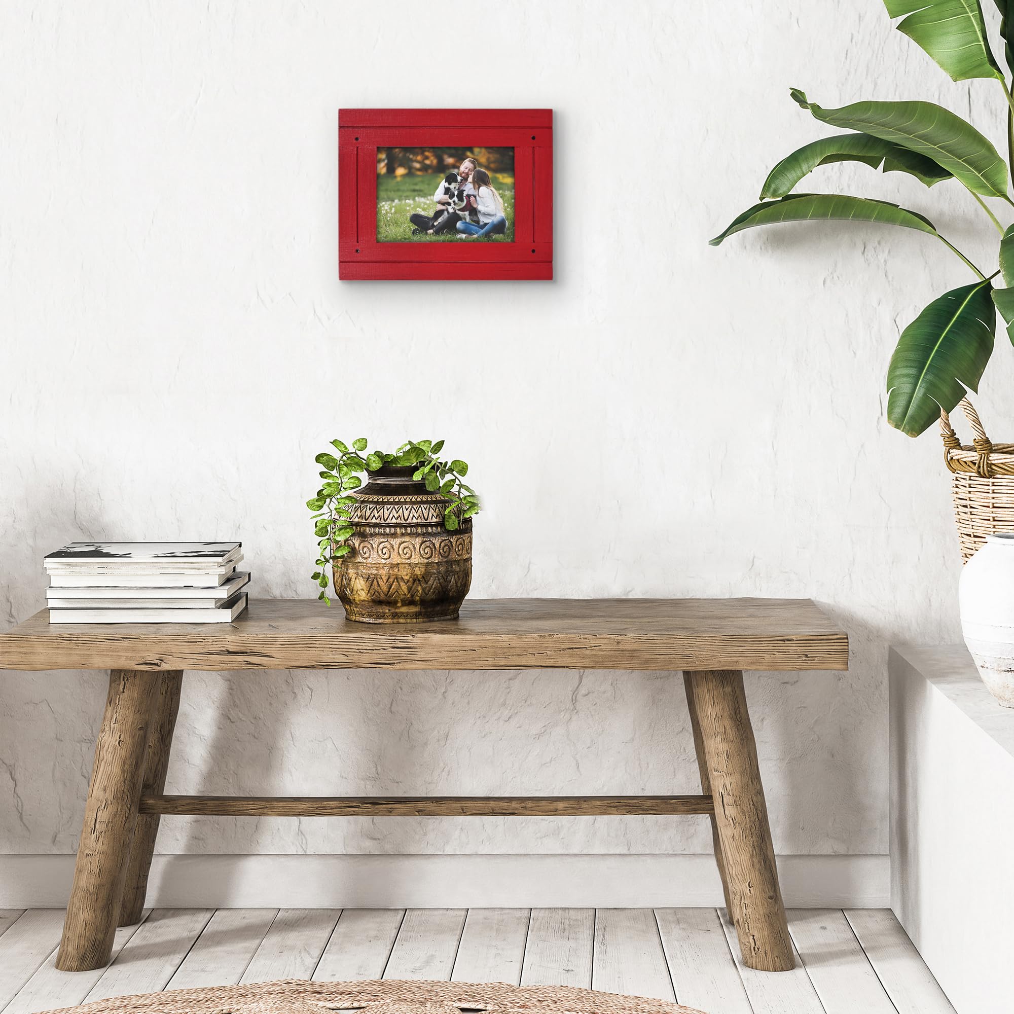 Americanflat 5x7 Picture Frame - Distressed Wood, Wall & Tabletop Display - Red for Home Decor