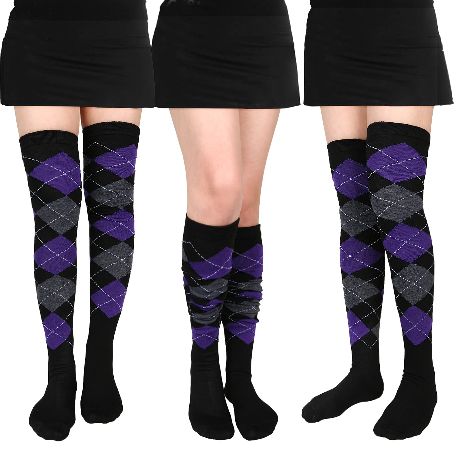 Benefeet Women's Thigh High Argyle Socks - Striped Over Knee Stockings for Fun Outfits