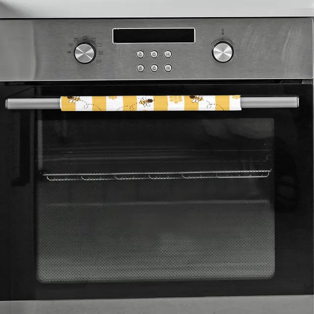 Striped Bee Refrigerator Door Handle Covers Set of 2 - Washable Kitchen Appliance Handle Protectors for Fridge, Microwave, Dishwasher & Oven - Food & Oil Stain Resistant - Perfect for Modern Kitchens & Home Decor