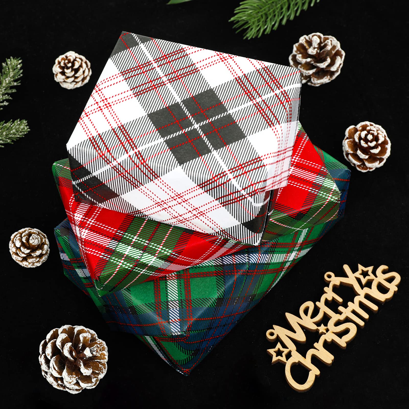 Whaline Christmas Buffalo Plaid Wrapping Paper - 90 Sheets of Blue, Red, Green, White & Black Rustic Tissue Paper for DIY Gift Bags, Crafts, Home Decor | Perfect for Holiday Presents, Xmas Tree Decorations & New Year Party Supplies
