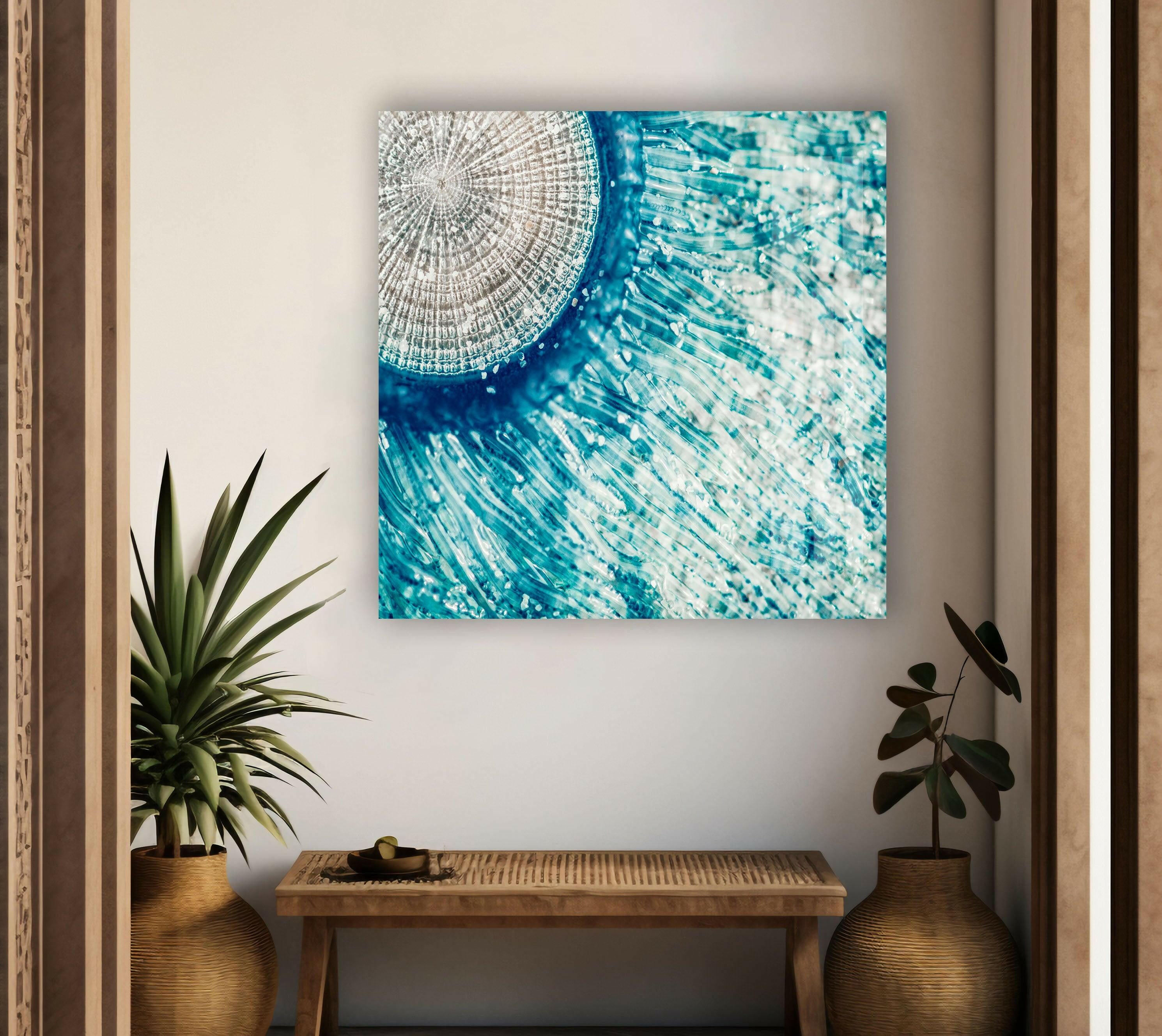 Blue Button Jellyfish Glass Wall Art - Handmade Ocean Themed Decor for Living Room, Bedroom & Office - Perfect Coastal Home Decor Gift