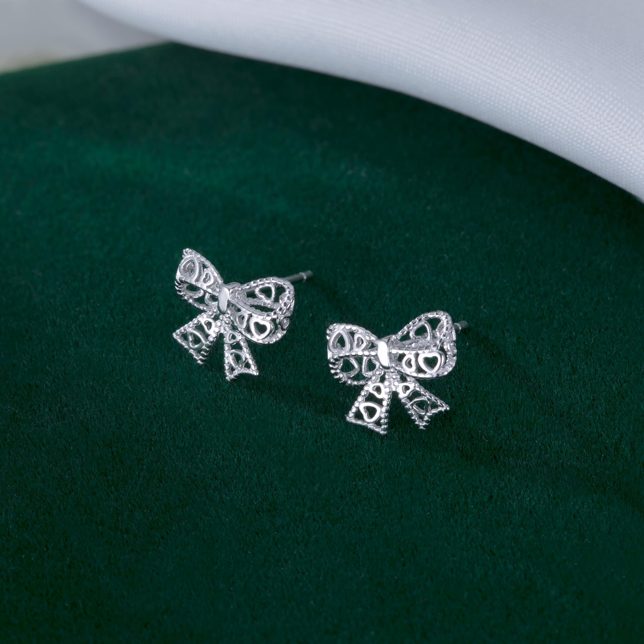 Reffeer Solid 925 Sterling Silver Bow Stud Earrings for Women & Teens - Elegant Ribbon Bowknot Earrings for Daily Wear, Gift Giving & Special Occasions