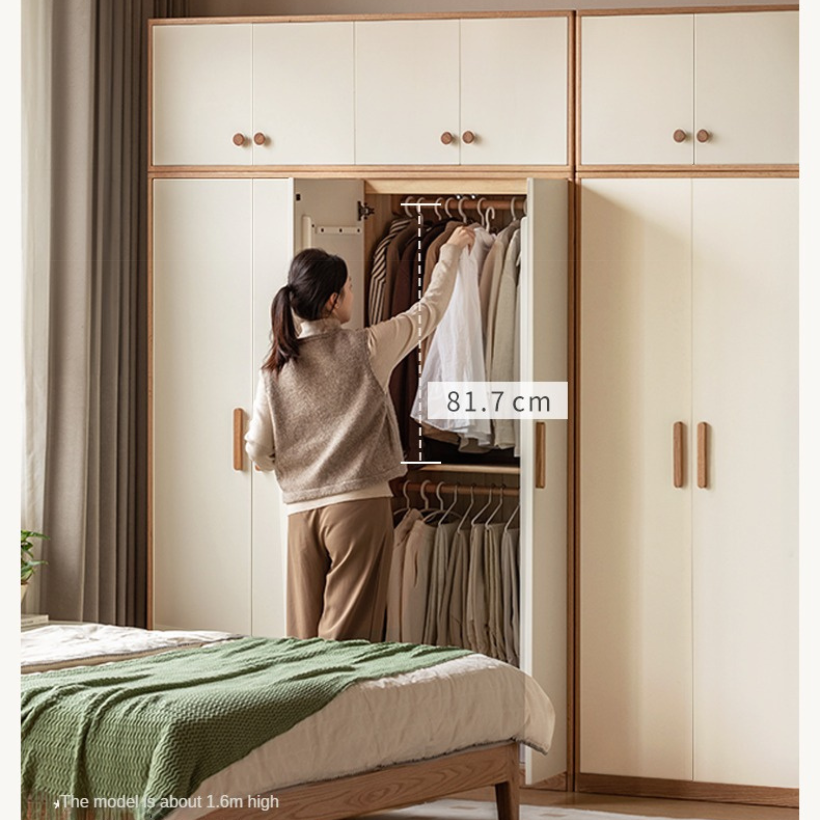 Solid Oak Wood Locker - Modern Wardrobe Closet for Bedroom, Office & Entryway Storage | Durable Wooden Cabinet with Hanging Rod & Shelves