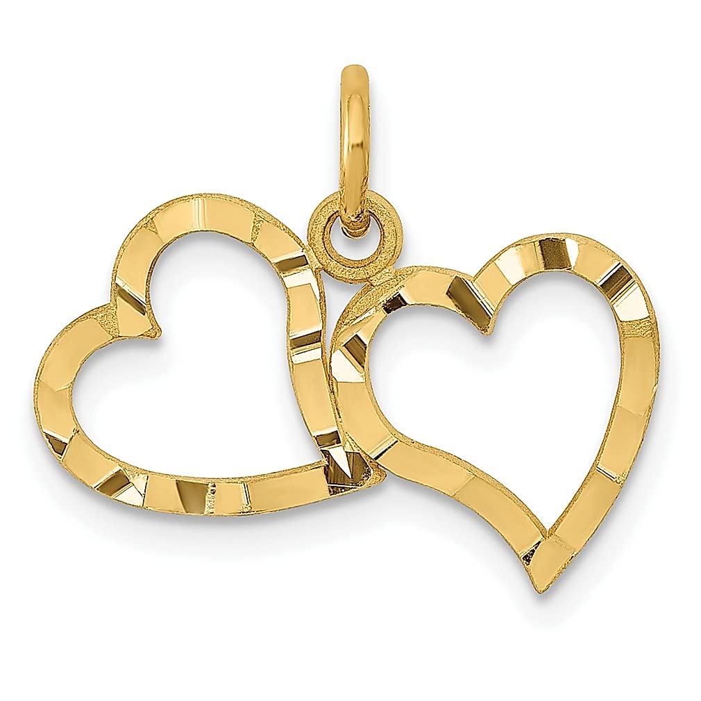 14K Yellow Gold Double Heart Pendant Necklace for Women - Romantic Love Charm Jewelry Gift for Her, Anniversary, Valentine's Day & Special Occasions
