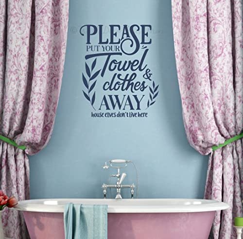 Please Put Away Towels Bathroom Wall Decal - 19.5x23 Inch Deep Blue Vinyl Sticker for Bathroom Decor & Organization - Perfect for Laundry Rooms, Spa Areas, and Guest Bathrooms