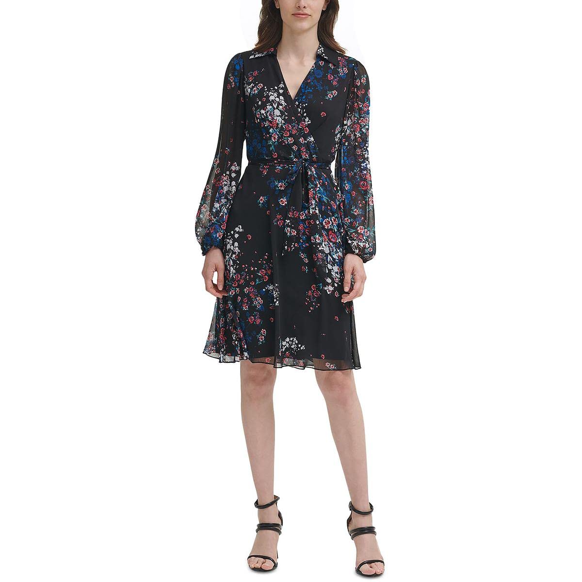 DKNY Women's Long Sleeve Faux Wrap Dress - Elegant Office & Party Wear for Women | Comfortable Stretch Fabric for Work, Cocktail Events & Special Occasions