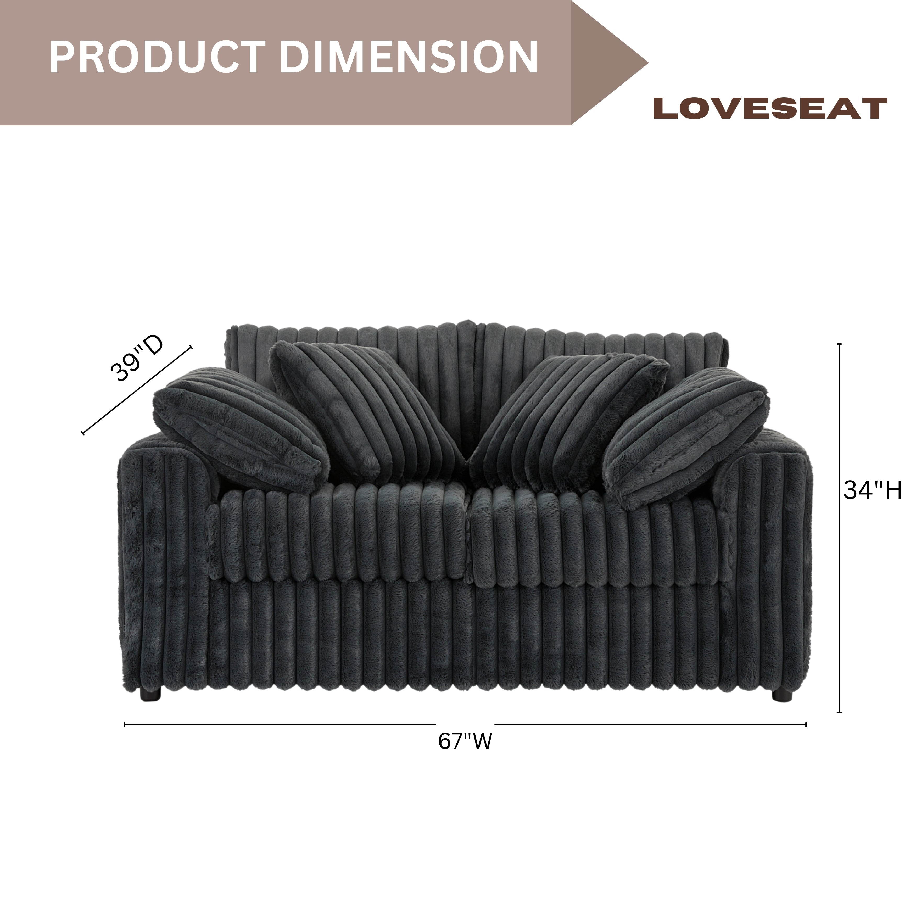 Roundhill Furniture Belvoir Upholstered Stationary Loveseat - Soft Fabric Sofa for Living Room, Small Space & Apartment | Comfortable Two-Seater Couch for Home Decor