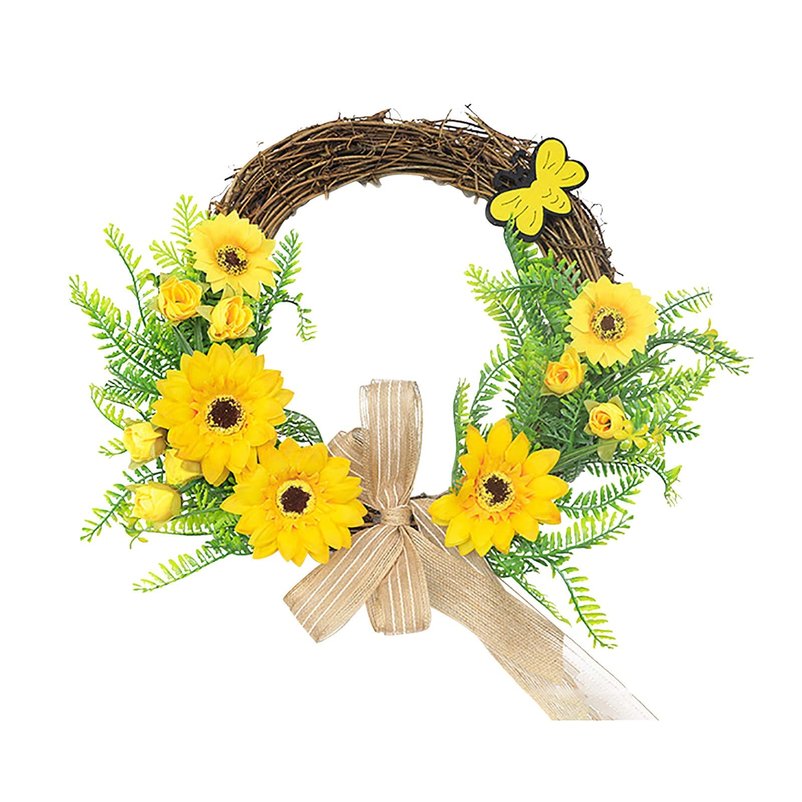 Premium Artificial Sunflower Wreath - Yellow Fall Door Hanging Decor for Home, Window & Outdoor Wall | Autumn Wedding, Thanksgiving & Halloween Party Decoration