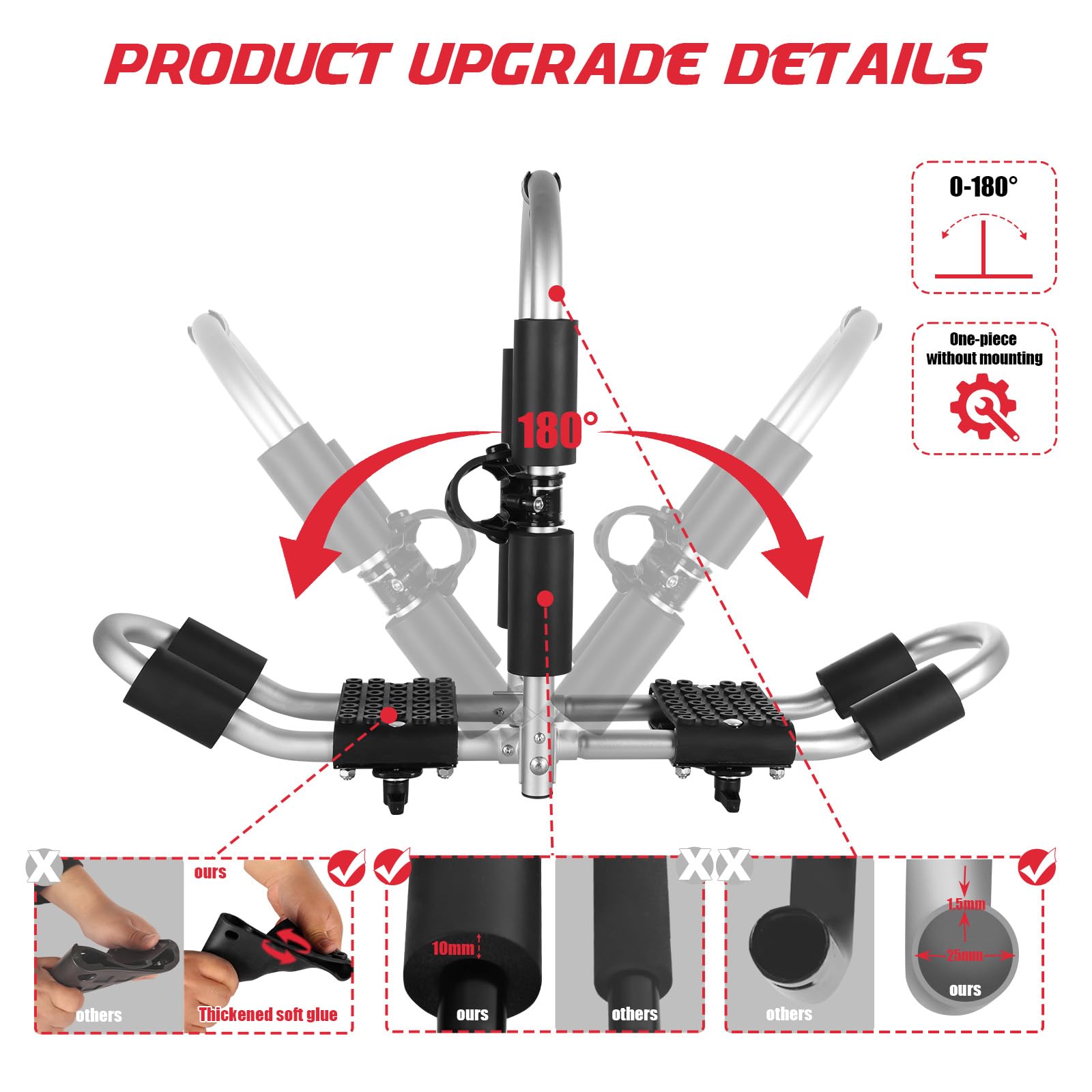 **2 in 1 Aluminum J-Bar Kayak Roof Rack – Heavy Duty 160 LBS Capacity, Adjustable & Folding Kayak Carrier for SUV, Car, Truck – Perfect for Kayaking, Canoeing & Surfing Adventures**