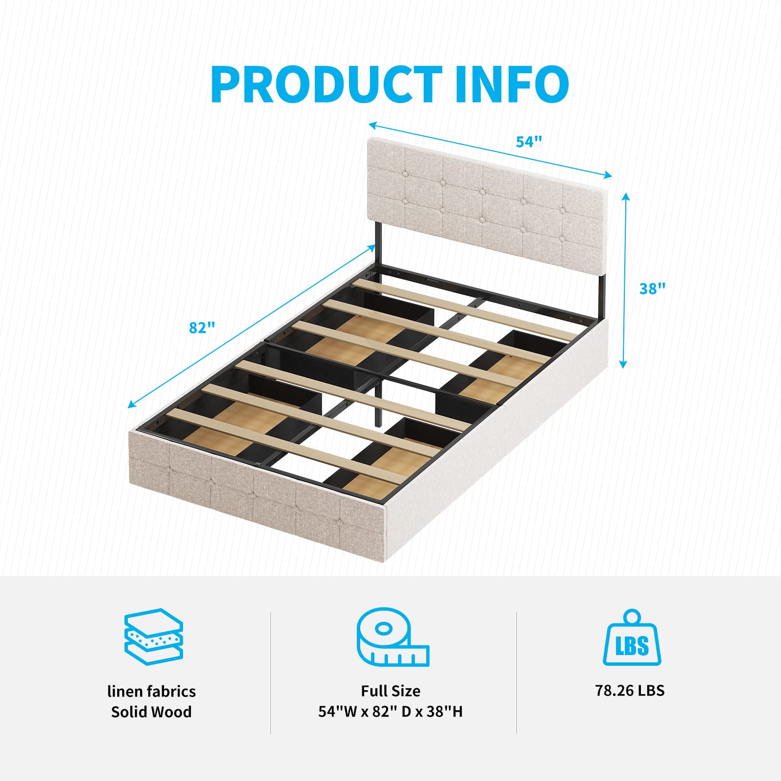Mjkone Full Size Platform Bed Frame with 4 Storage Drawers - Beige Wooden Bed Frame for Small Spaces, Perfect for Apartments & Dorm Rooms