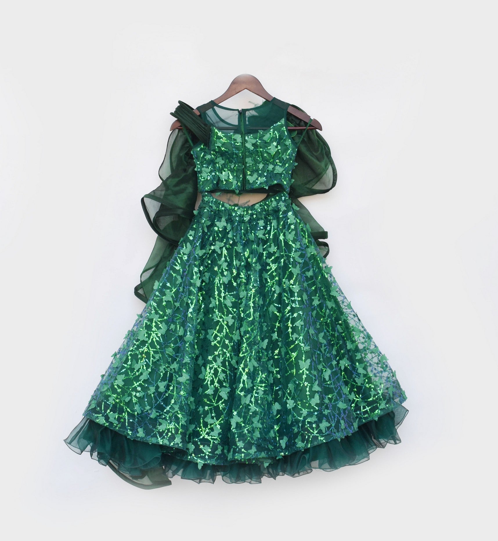 Pre Order: Elegant Green Butterfly Choli with Lehenga Set | Indian Bridal Wear for Weddings & Festivals | Perfect for Sangeet, Mehendi & Reception Ceremonies