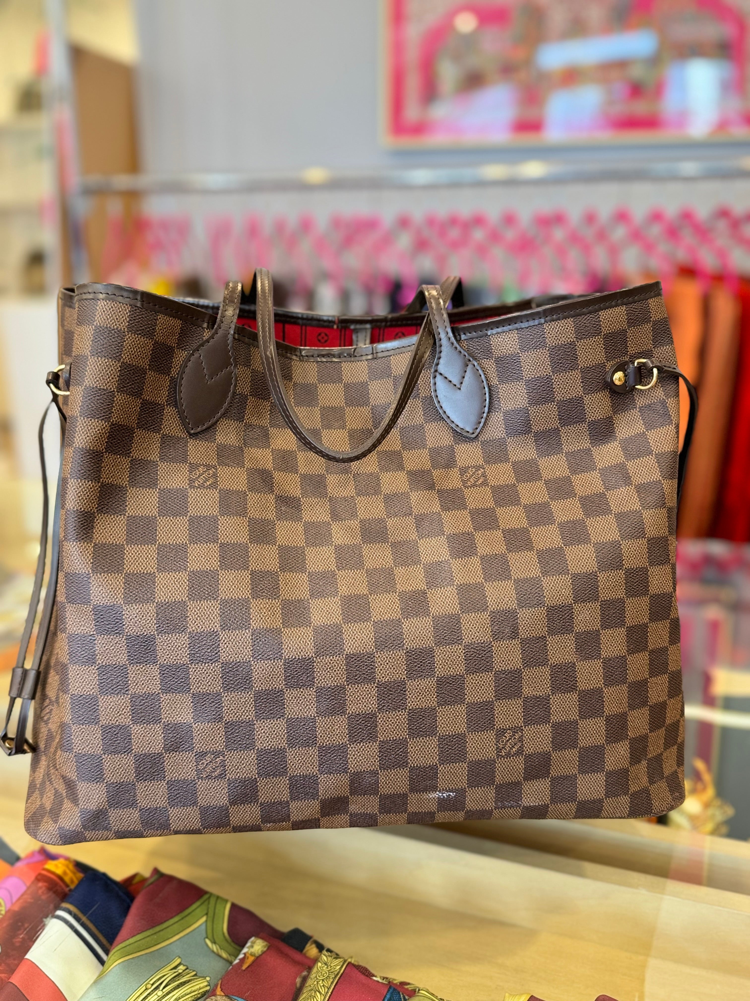 Authentic Louis Vuitton Damier Ebene Neverfull GM Tote Bag - Luxury Canvas Handbag with Leather Trim for Women | Perfect for Work, Travel & Shopping
