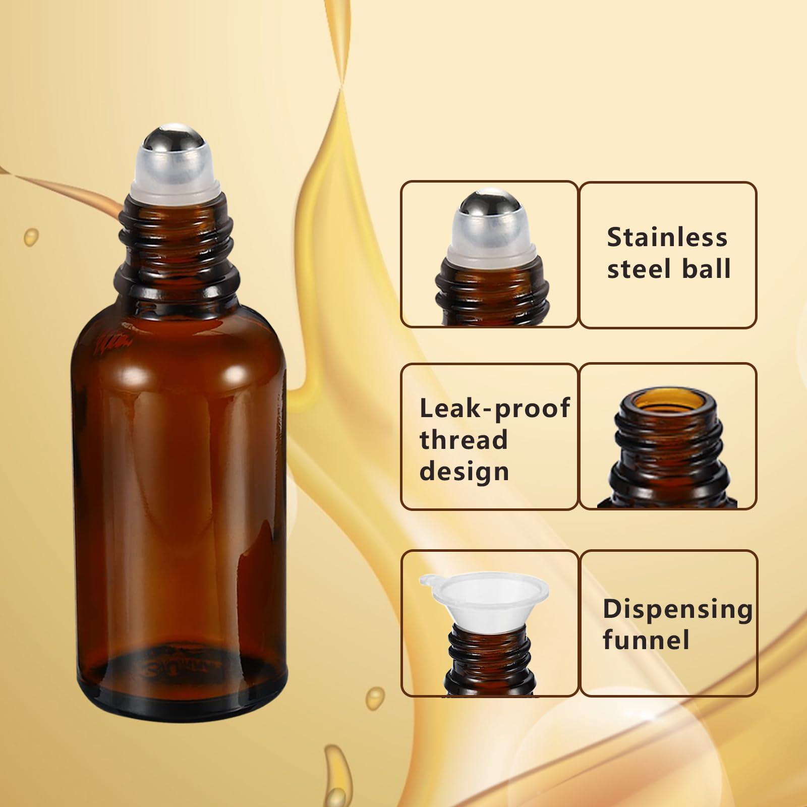 20ML Essential Oil Roller Bottles 4 Pack - Amber Glass Roll On Bottles with Stainless Steel Roller Balls for Perfume, Aromatherapy & DIY Blends - Includes Opener, Funnel & Dropper - Perfect for Travel, Gifts & Home Use