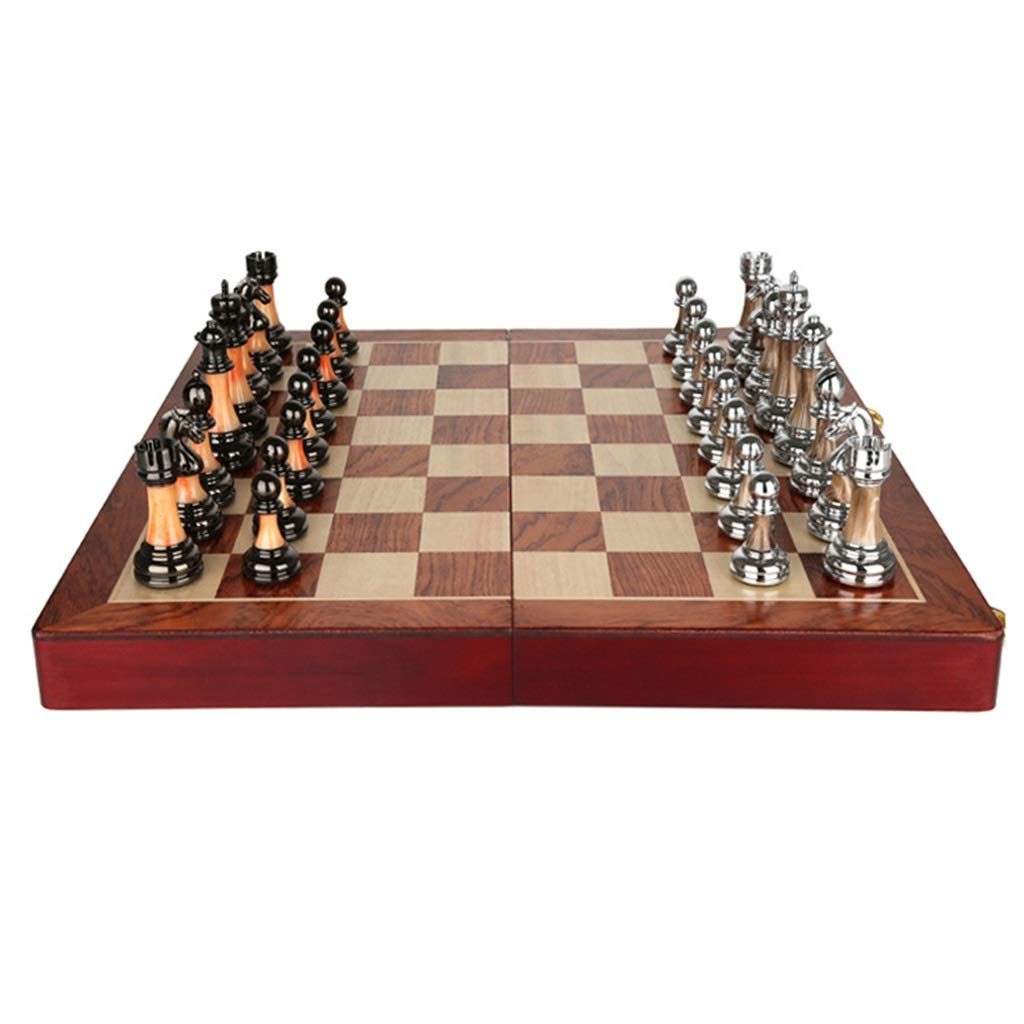 Premium Folding Wooden Chess Set for Adults & Kids - Handcrafted International Chess Board with Classic Metal Pieces - Perfect for Travel, Gifts, and Family Game Nights