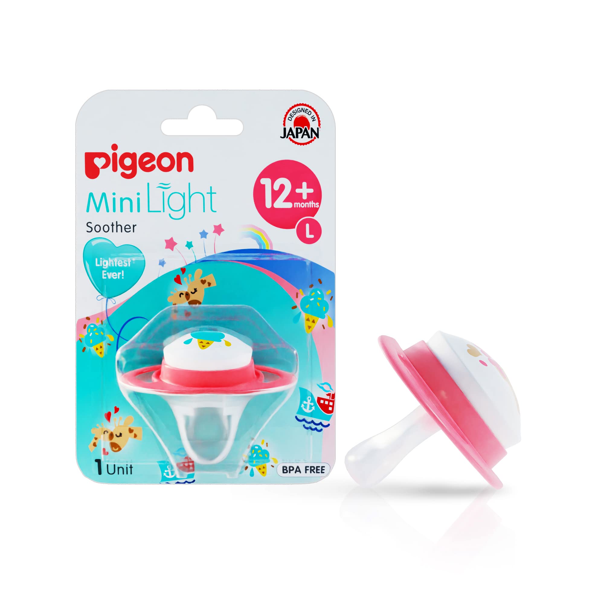 Pigeon Baby Soother L Size - BPA Free Pacifier for Newborns & Infants | Japanese Design with Minilight-Float & Enhanced Airflow | Perfect for Daytime Naps & Nighttime Comfort