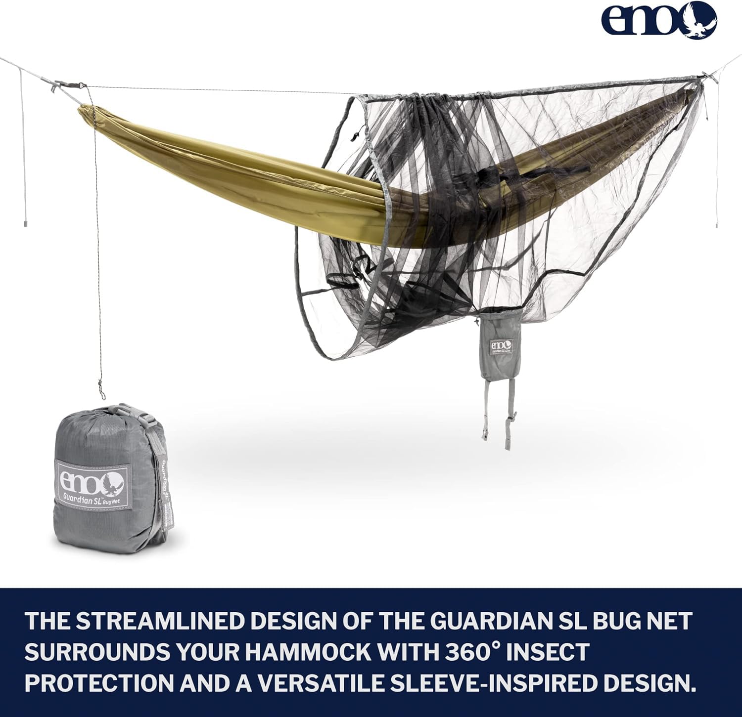 ENO SubLink Hammock System - Complete Camping Set with Sub6 Hammock, Helios Suspension, Guardian SL Bug Net & ProFly SIL Rain Tarp - Ultralight Backpacking Gear for Hiking, Travel & Outdoor Adventures - Grey/Lichen - Perfect for Backcountry Camping, Trail Rest Stops & Beach Lounging